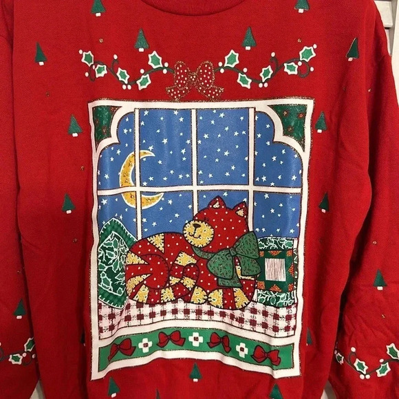 NUTCRACKER vintage christmas holiday red cat sweatshirt size medium - Picture 2 of 9